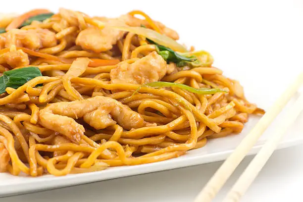 Delicious chinese food, chicken Lo Mein stir fry