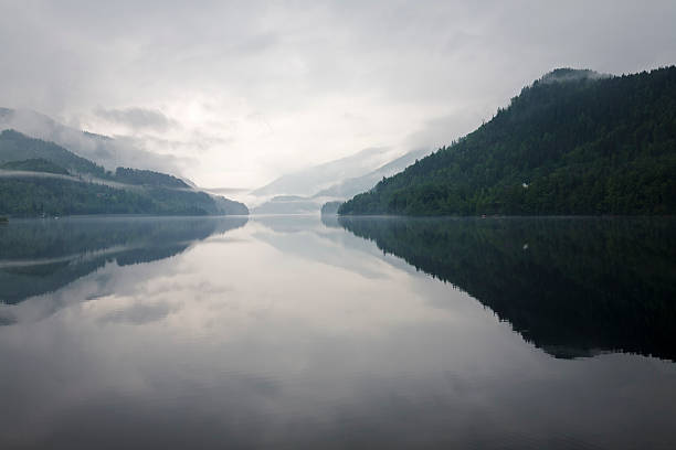 Mist over the water and mountains