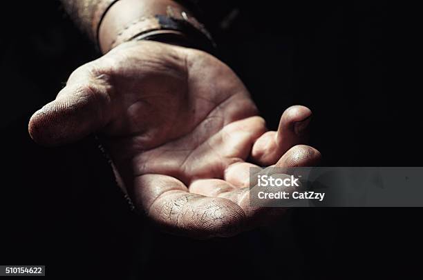 Hand Emerging From The Dark Stock Photo - Download Image Now - Reaching, Palm of Hand, Dirty