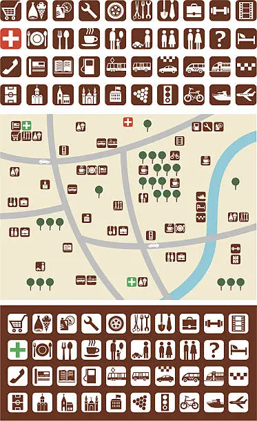 Vector illustration of City maps, icons