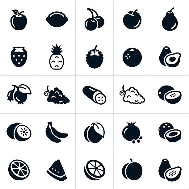 obst-symbole - fruit icons stock-grafiken, -clipart, -cartoons und -symbole