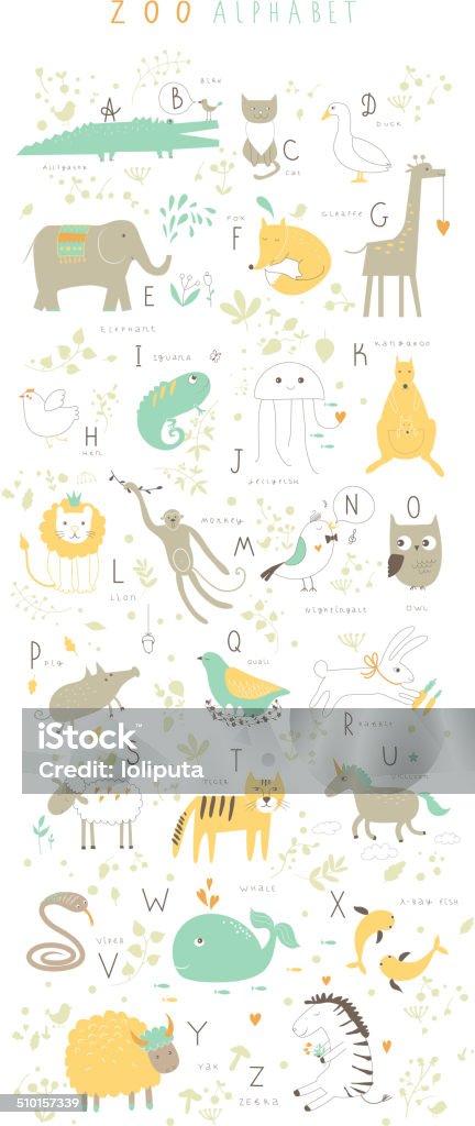 Cute Zoo Alphabet With Funny Animals In Vector Isolated Stock Illustration  - Download Image Now - iStock