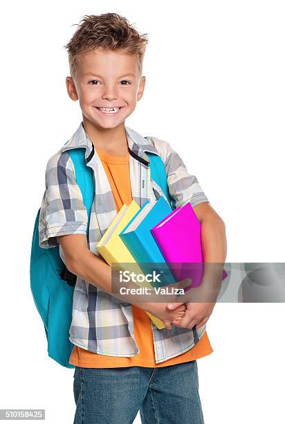 Boy With Books Stock Photo - Download Image Now - Adult, Autumn, Backpack