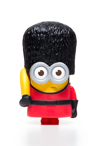 Miami, USA - January 23, 2016: Guard Minion McDonalds Happy Meal toy. Minion is a character from the 3d animated family comedy film.