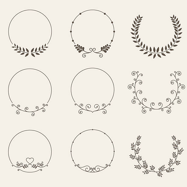 illustrazioni stock, clip art, cartoni animati e icone di tendenza di vettoriale gruppo di confine cornice circolare - drawing scroll shape frame vector