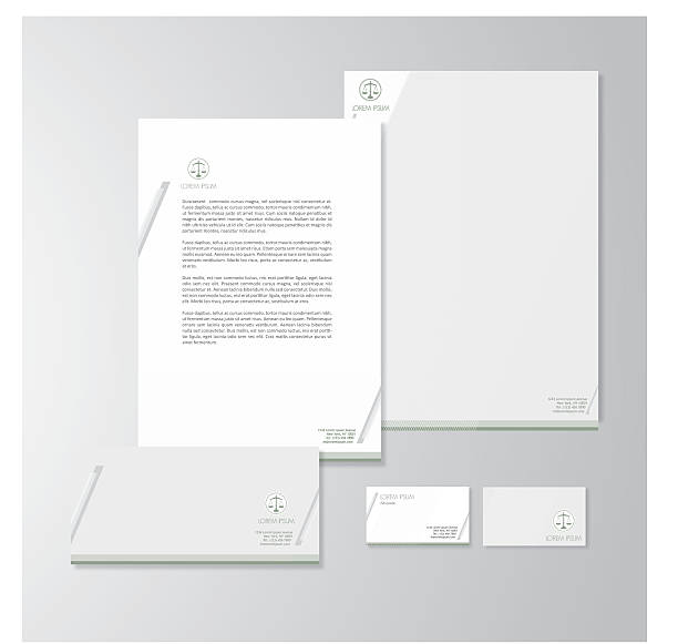 Advocate stationery design Stationery design for an advocate. Letterhead, folder, envelope and business card with logo. All design elements are layered and grouped. Eps10, contains transparent objects. simple letterhead template stock illustrations