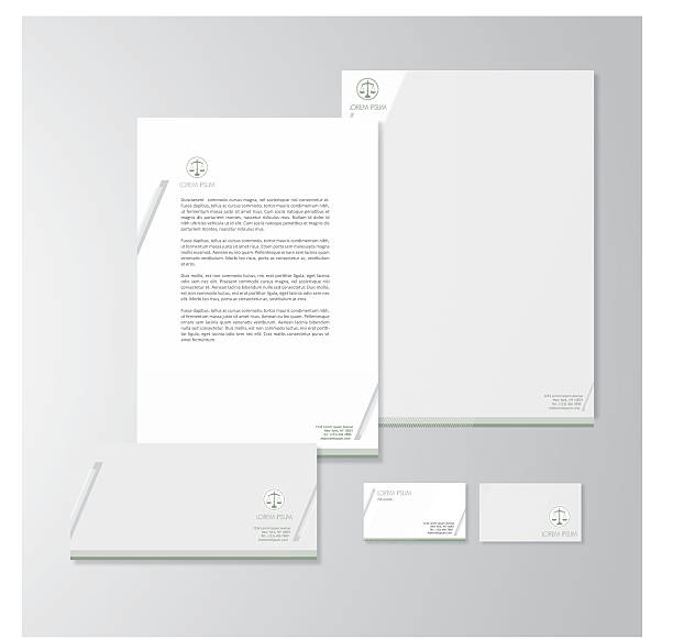 Advocate stationery design Stationery design for an advocate. Letterhead, folder, envelope and business card with logo. All design elements are layered and grouped. Eps10, contains transparent objects. simple letterhead design stock illustrations