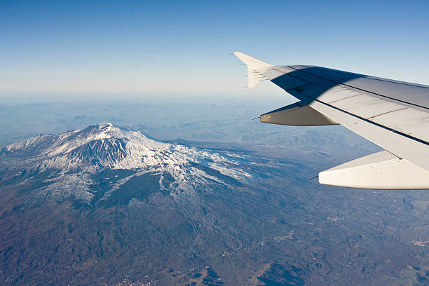 Volcano Etna view from Airbus A320 stock photo