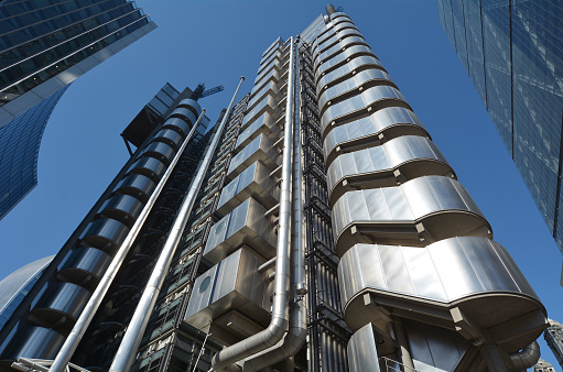 London, United Kingdom - May 13, 2015: Lloyds Building in City of London, UK.It's Lloyds insurance headquarter also knowen as the inside-out building as it's lifts, staircases and most of the piping exposed outside.
