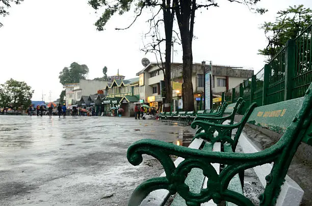 Rainy view of Darjeeling Chowrasta,  Darjeeling is a town in India's West Bengal state, in the Himalayan foothills.