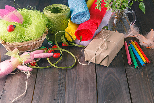 istock Color paper, pencils, different washi tapes, craft scissors. 510167260