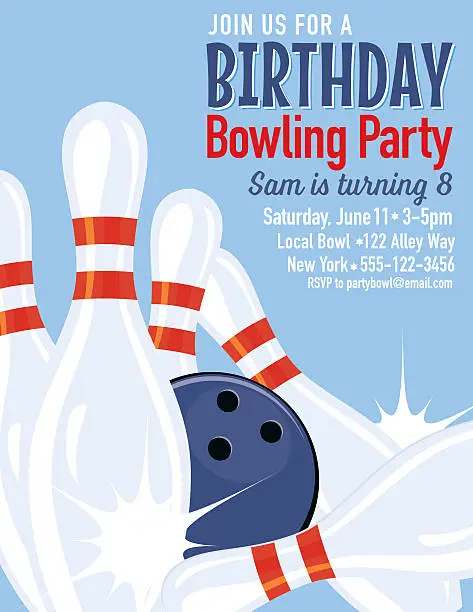 Vector illustration of Retro Style Bowling Birthday Party Invitation Template