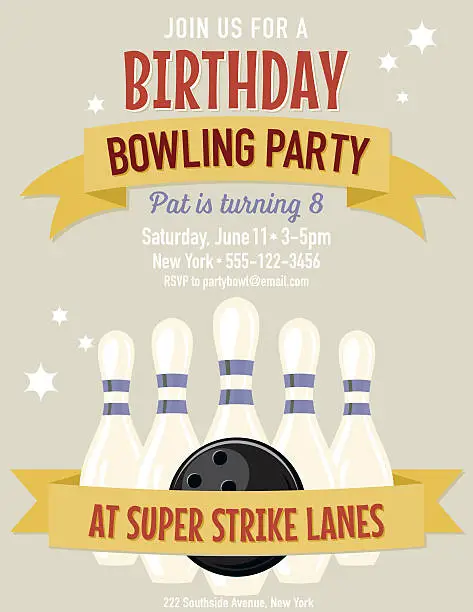 Vector illustration of Retro Style Bowling Birthday Party Invitation Template