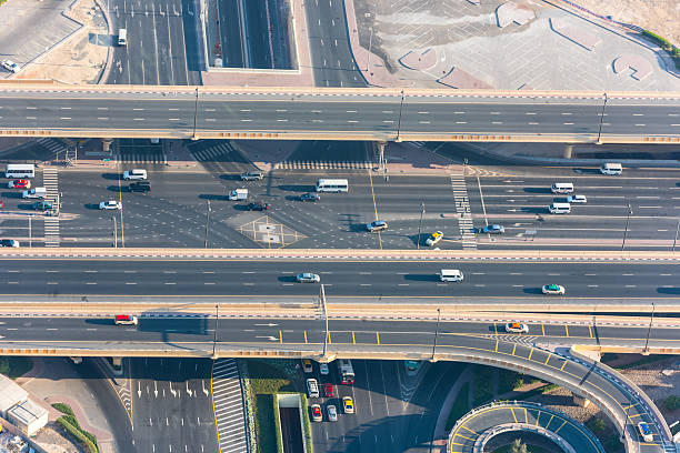 istock Top view of highway interchange in Dubai, UAE 510170640
