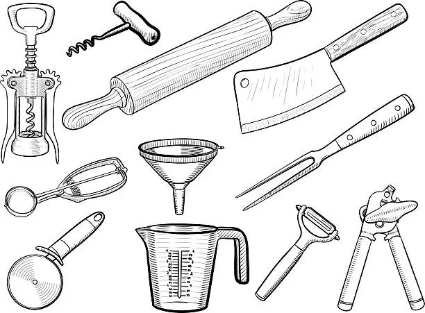 Vector illustration of Kitchen utensil sketches