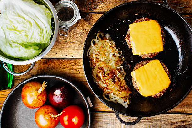 Making a burger on pan