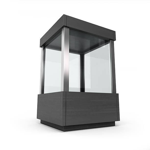 istock Black glass showcase with a cover isolated on a white 510173444