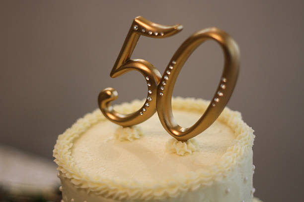 50th Wedding Anniversary Cake - Stock Image