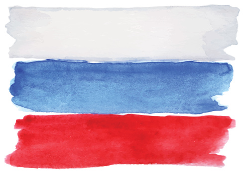 Watercolor Russia Russian flag 3 three color vector isolated.