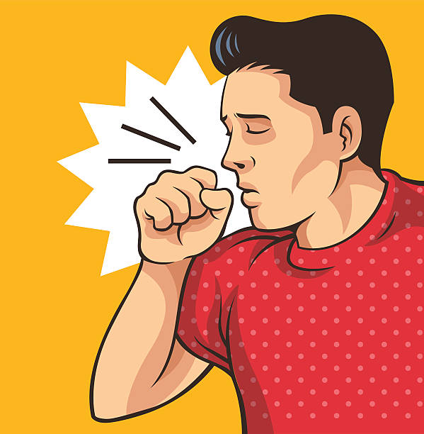 coughing man. vector flat illustration - 咳嗽 插圖 幅插畫檔、美工圖案、卡通及圖標