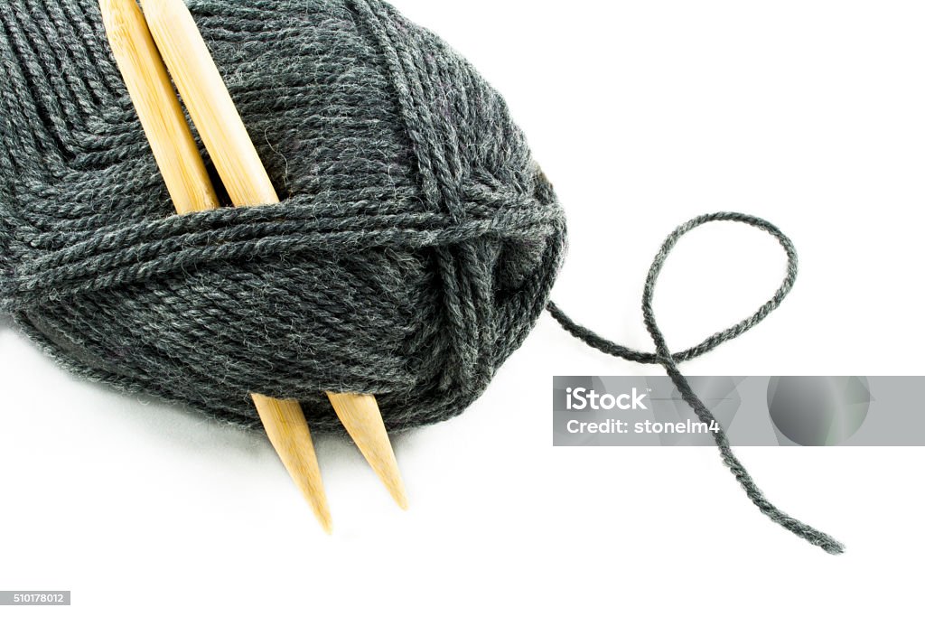 Gray Skein Of Yarn With Wood Knitting Needles Stock Photo - Download Image  Now - Art And Craft, Colors, Craft - iStock