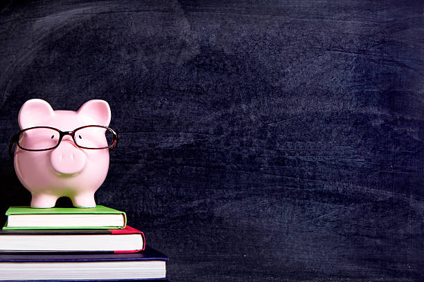istock Piggy bank with glasses and blackboard 510179402