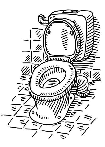Vector illustration of Open Toilet Bathroom Drawing