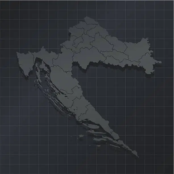 Vector illustration of Croatia map on dark background with grid