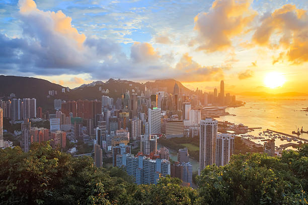 istock HDR: Sunset in hong kong city Skyline 510181587