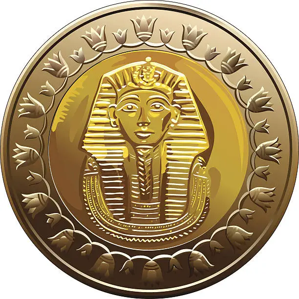 Vector illustration of vector Egyptian coin featuring Pharaoh