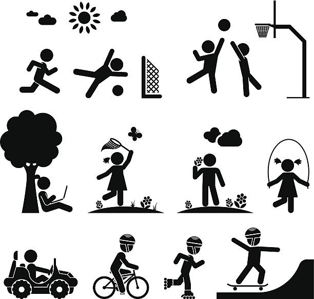 Childhood vector set. Children play on playground. Pictogram icon set. pics of girls buttocks stock illustrations