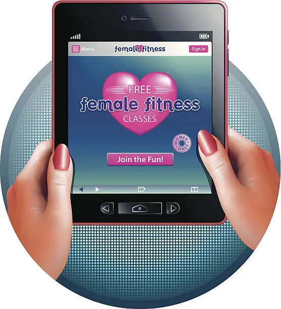 Vector illustration of Female Hands and Gym Website