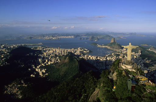 Christ, Corcovado, Atlantic forest, aerial view, Rio de Janeiro, Brazil, statue, forest, green
