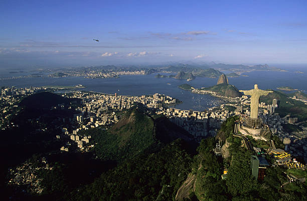 Corcovado Christ, Corcovado, Atlantic forest, aerial view, Rio de Janeiro, Brazil, statue, forest, green corcovado stock pictures, royalty-free photos & images