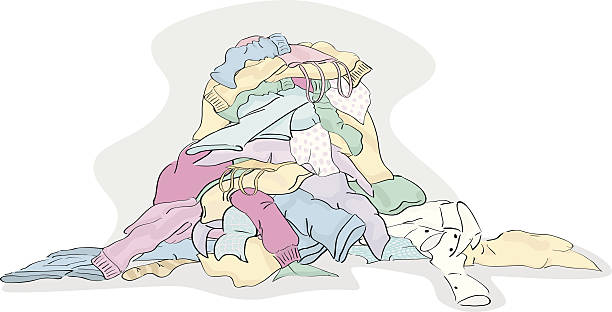 Large Pile of Laundry clothing ready to be cleaned vector art illustration