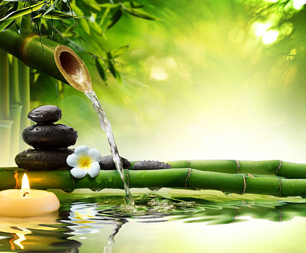 спа камни в сад с проточной воде - bamboo zen like buddhism spa treatment стоковые фото и изображения