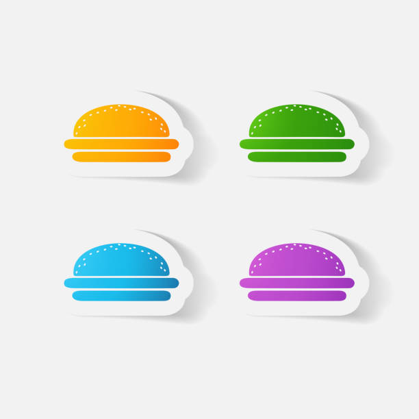 Paper clipped sticker: burger Paper clipped sticker: burger. Isolated illustration icon beef pad stock illustrations