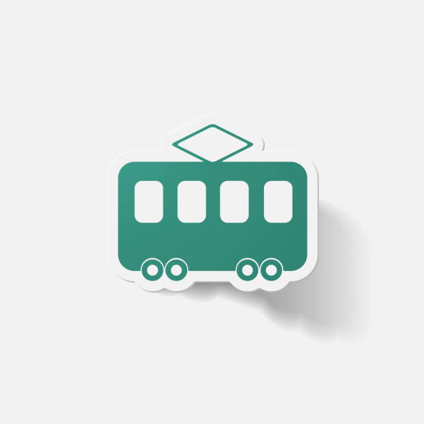 Paper clipped sticker: tram vector art illustration