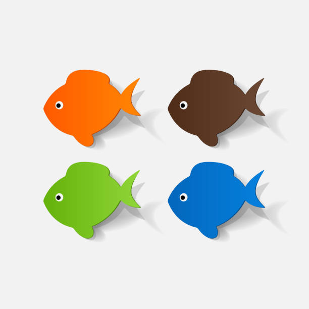Paper clipped sticker: fish vector art illustration