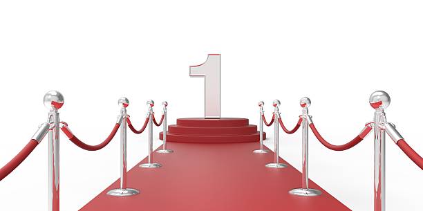 istock Number 1 red carpet VIP way silver chrome fence 510205019