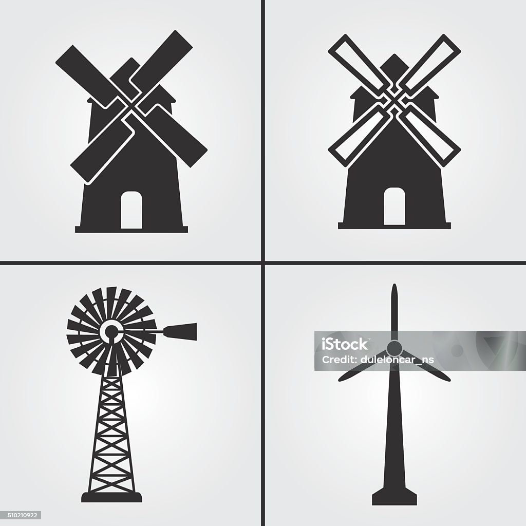 Windmühle Symbole - Lizenzfrei Windkraftanlage Vektorgrafik