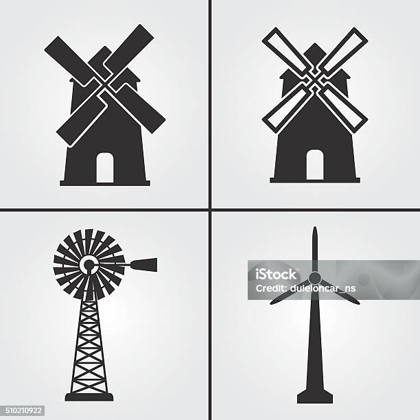 Windmühle Symbole Stock Vektor Art und mehr Bilder von Windkraftanlage - Windkraftanlage, Windmühle, Niederlande