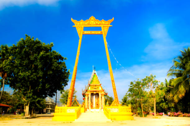 Abstract blur image Thailand temple entrance pillar