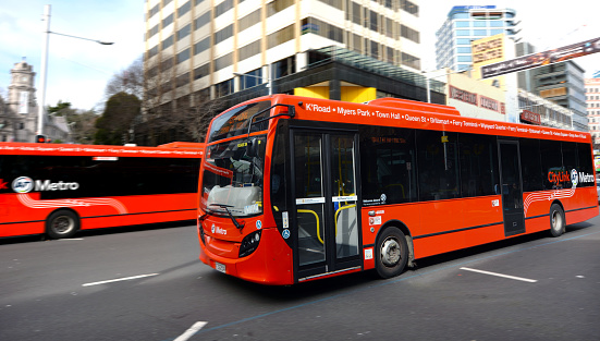 Auckland, New Zealand -  August 6, 2015: Auckland CityLink bus in Auckland New Zealand.With a fleet of over 500 buses, Metrolink services Aucklands isthmus community and provides over 18, million trips a year.
