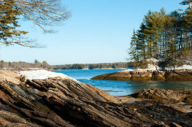 Wolfe's Neck State Park, Freeport, Maine in winter stock photo