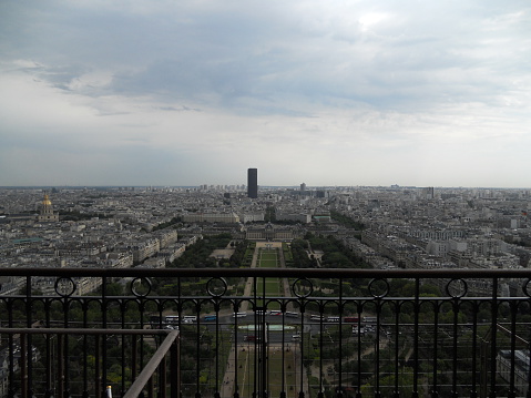View across Paris from balcony of Eiffel Tower