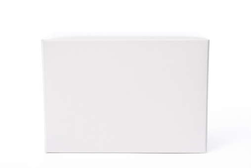 Closed rectangular white blank box isolated on white background with clipping path.