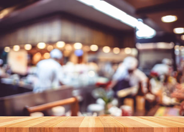 istock Empty wood table with blur restaurant background,Mock up Templat 510220828