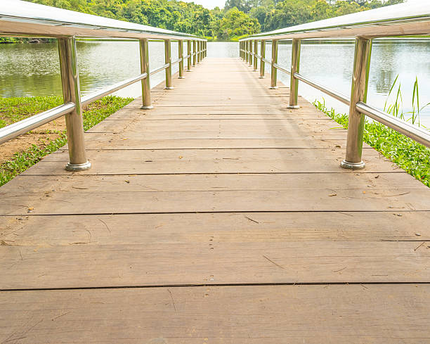 istock stainless steel bridge or pier at lake 510223721