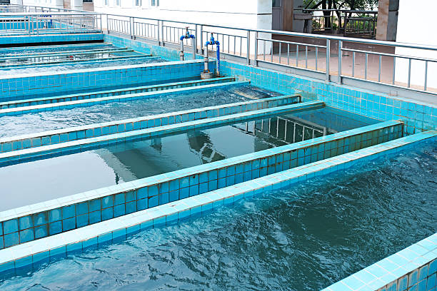 Modern urban wastewater treatment plant stock photo